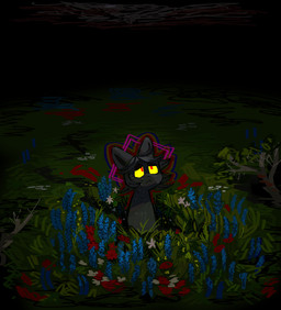 anthro bodily_fluids detailed_background flower fur grass grey_body grey_fur grey_hair hair male night plant red_eyes short_hair sky solo sweat sweatdrop toony vent vent_art yellow_sclera worm_(artist) domestic_cat felid feline felis mammal hi_res