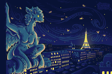 3_fingers 3_toes anthro blue_body breasts building car city city_background cityscape crouching curly_hair ear_piercing ear_ring eiffel_tower facial_piercing featureless_breasts feet female fingers green_body hair headlight horn looking_away navel night nose_piercing nose_ring nude outside paris piercing ring_piercing sky smile solo spade_tail star starry_sky tail toes vehicle yellow_eyes conditional_dnp greenlinzerd art_fight the_starry_night gargoyle scalie 2026 halftone hi_res restricted_palette signature