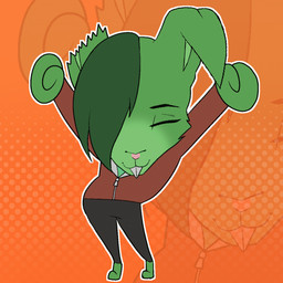 anthro buckteeth clothed clothed_male clothing dancing eyes_closed fur green_body green_fur green_hair hair hip_sway male pink_nose solo teeth youngsheng young_sheng lagomorph leporid mammal rabbit 1:1 animated icon tagme