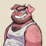 1:1 anthro arm_hair bastard_pig body_hair chest_hair clothed clothing dirty dirty_clothing domestic_pig eyewear glasses grin hairy looking_at_viewer male mammal moobs overweight overweight_male round_glasses sketch smile smirk solo suid suina sus_(pig) ugly_bastard