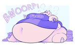 anthro barefoot belly belly_overhang big_belly big_breasts bloated blue_background breasts burping chubby_cheeks clothed clothing crumbs dress fat_arms feet female floppy_ears food food_pile half-closed_eyes huge_belly huge_thighs hyper hyper_belly immobile lop_ears morbidly_obese morbidly_obese_anthro morbidly_obese_female narrowed_eyes navel obese obese_anthro obese_female onomatopoeia open_mouth overweight overweight_anthro overweight_female pastry pie pies simple_background sitting solo sound_effects spread_legs spreading stuffing text thick_thighs three-quarter_view white_background ridiculouscake undertale undertale_(series) toriel boss_monster_(undertale) bovid caprine goat mammal 2024 hi_res monochrome