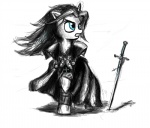 alternate_species blue_eyes cape clothed clothing cross female feral hair horn long_hair melee_weapon ponification shadow simple_background solo sword teeth weapon white_background 2chpencil castlevania hasbro konami my_little_pony mythology alucard_(castlevania) equid equine mammal mythological_creature mythological_equine unicorn crossover hi_res sketch