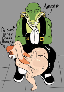 anthro bent_over big_breasts big_butt black_bottomwear black_clothing black_footwear black_pants black_shoes bottomwear breasts butt clothed clothed_anthro clothed_male clothing countershading dialogue duo eyelashes eyes_closed female footwear fur green_body green_skin grey_background hands_together hanging_breasts huge_butt long_ears male male/female mole_on_butt motion_lines nude nude_anthro nude_female pants praying shoes simple_background speech_bubble talking_to_another talking_to_partner tan_body tan_fur teeth text twerking white_body white_countershading mooncheese sega sonic_the_hedgehog_(series) vanilla_the_rabbit vector_the_crocodile crocodile crocodilian lagomorph leporid mammal rabbit reptile scalie 2025 digital_drawing_(artwork) digital_media_(artwork) english_text hi_res