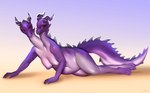 2_heads anthro breasts eyewear female glasses horn multi_head purple_body purple_skin slightly_chubby solo tail yellow_eyes guppic mythology dragon mythological_creature mythological_scalie scalie absurd_res hi_res