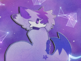 anthro hologram looking_at_viewer looking_back male markings melancholy purple_mist sitting snoozy_demon solo star third-party_edit unknown_artist remy_pawz canid canine canis domestic_dog herding_dog mammal pastoral_dog spitz swedish_vallhund welsh_corgi