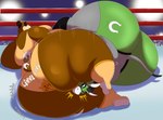 anthro big_butt bottom_heavy brown_body brown_fur brown_hair butt duo fighting_ring fur grey_body hair huge_butt huge_thighs hyper hyper_butt hyper_thighs male male/male obese obese_anthro obese_male overweight overweight_anthro overweight_male thick_thighs wrestling_singlet megacoolbear_(artist) cinna_(megacoolbear) eddie_(reagan700) asinus bear donkey equid equine mammal hi_res