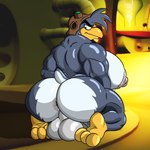 anthro anus balls big_balls big_butt big_feet big_nipples big_pecs bodily_fluids butt feet genitals headgear huge_butt kneeling male musclegut muscular nipples pecs slightly_chubby slightly_chubby_male solo possbooty 3-2-1_penguins! midgel_(3-2-1_penguins!) adelie_penguin avian bird humanoid penguin 1:1 absurd_res hi_res