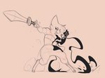 5_fingers anthro breasts clothed clothing conditional_dnp female fingers hair hi_res hooves melee_weapon pockatiel qualzar solo standing sword tagme weapon