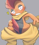 anthro blush bodily_fluids bottomwear bottomwear_down clothed clothing erection genital_fluids genitals male masturbation mohawk orange_body pants pants_down partially_clothed penis precum solo tapering_penis wisdomdanae nintendo pokemon generation_5_pokemon pokemon_(species) scrafty hi_res