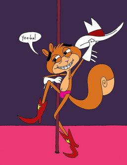 anthro boots brown_boots brown_clothing brown_footwear bulge clothed clothing cowboy_boots cowboy_hat dancing floating_eyebrows footwear hat headgear headwear holding_clothing holding_hat holding_headgear holding_headwear holding_object male partially_clothed pole pole_dancing shoes simple_background solo speedo swimwear what white_clothing white_hat white_headwear why kooshmeister nelvana scaredy_squirrel scaredy_squirrel_(character) american_red_squirrel mammal pine_squirrel rodent sciurid tree_squirrel digital_media_(artwork)