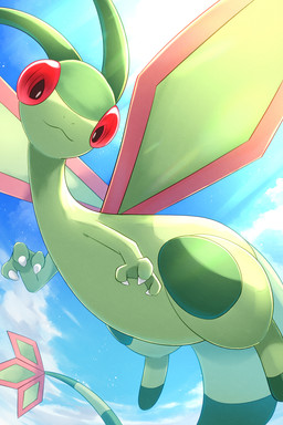 3_fingers ambiguous_feral ambiguous_gender back_wings biped blue_sky claws cloud digitigrade featureless_feet feet feral finger_claws fingers flying green_body green_tail green_wings insect_wings light long_neck long_tail looking_at_viewer looking_down looking_down_at_viewer mouth_closed outside pupils red_eyes red_wings sky solo sunlight tail tapering_tail thick_tail white_claws wings rumine nintendo pokemon flygon generation_3_pokemon pokemon_(species) 2026 hi_res lighting shaded