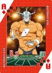 abs ace_of_diamonds anthro armor bulge card clothing digimoji furniture gambling grin headgear helmet male muscular muscular_anthro muscular_male nipples pecs playing_card poker_chip poker_table smile solo suit_symbol table thong underwear roaringmoon bandai_namco digimon digimon_(species) wargreymon hi_res