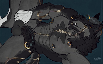 abs anthro balls big_muscles big_pecs big_penis biped black_body black_fur black_nipples black_penis facial_piercing fangs fur genital_piercing genitals golden_markings grey_balls grey_hair hair humanoid_genitalia humanoid_penis male male_anthro multicolored_body multicolored_fur muscular muscular_anthro muscular_male nipple_piercing nipples nose_piercing nose_ring pecs penis penis_piercing piercing prince_albert_piercing ring_piercing solo teeth vein veiny_penis white_body white_fur yellow_eyes deaddragonp canid canine canis mammal wolf 2025 digital_media_(artwork)