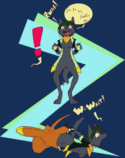 anthro bottomless breasts clothed clothing dialogue duo exclamation_point featureless_breasts featureless_crotch female jacket jacket_only male male/female rawr topwear topwear_only vore chaoshetra cyote riko canid canine canis coyote jackal mammal absurd_res alpha_channel hi_res