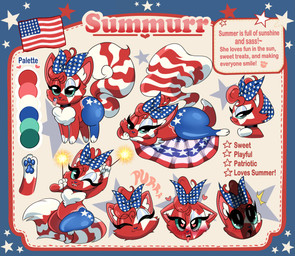 accessory american_flag black_collar blue_body blue_fur bow_ribbon collar female feral fur hair_accessory hair_bow hair_ribbon markings red_body red_fur ribbons solo sparkler striped_markings striped_tail stripes tail tail_markings teal_eyes text united_states_of_america white_body white_fur anonymous_artist summurr_murrica absurd_res english_text hi_res