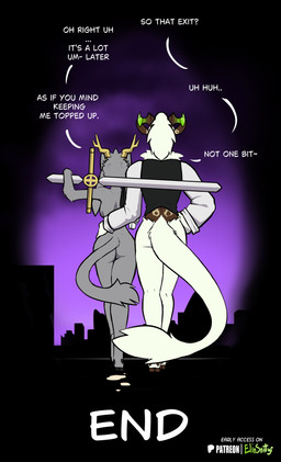 anthro antlers biped bodily_fluids breasts butt clothed clothed_anthro clothed_male clothing cum dialogue duo female fingers fur genital_fluids hair holding_object holding_weapon hooves horn male nude nude_anthro nude_female rear_view standing tail text weapon spiritelin pseudoregalia elin_(psychorodent) sybil_(pseudoregalia) jackalope lagomorph mammal snatyr absurd_res comic english_text hi_res