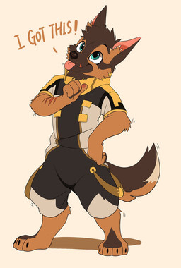 4_toes anthro blep clothed clothing digitigrade feet gesture hand_gesture hand_on_hip male motion_lines paws pointing pointing_at_self scar short solo standing tail tail_motion tailwag toes tongue tongue_out drtuo aseer canid canine canis domestic_dog german_shepherd herding_dog mammal pastoral_dog digital_media_(artwork) hi_res