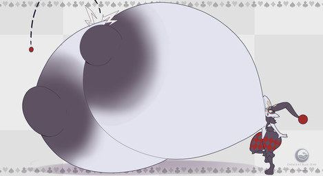 anthro areola big_areola big_breasts big_nipples black_areola black_body black_ears black_nipples black_tail breasts eyelashes fangs female grey_background grey_body grey_ears huge_areola huge_breasts huge_nipples hyper hyper_areola hyper_breasts hyper_nipples logo looking_at_viewer multicolored_body nipples open_mouth open_smile pink_tongue raised_leg red_body red_mouth scut_tail sharp_teeth short_tail simple_background smile smiling_at_viewer solo tail teeth text thick_thighs tongue yellow_eyes crescent-blue-zero palworld pocketpair dupin_(pal) lagomorph leporid mammal pal_(species) rabbit 2026 absurd_res artist_logo artist_name colored digital_media_(artwork) flat_colors hi_res