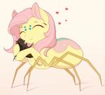 alternate_species ambiguous_gender carrying_another cradling duo eyes_closed female hair heart_symbol pink_hair predator/prey simple_background smile evehly friendship_is_magic hasbro my_little_pony fluttershy_(mlp) arachnid arachnid_taur arthropod arthropod_taur fly_(animal) insect spider spider_taur spiderpony taur 2018 digital_media_(artwork) hi_res