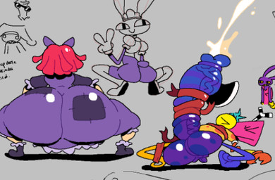ambiguous_gender animal_genitalia animal_penis anthro balls big_balls big_butt big_penis black_eyes bodily_fluids bottom_heavy butt cum cumshot duo ejaculation equine_genitalia equine_penis erection for_a_head genital_fluids genital_raphe genitals glistening glistening_balls glistening_body glistening_genitalia glistening_penis grey_background group huge_balls huge_butt huge_penis hyper hyper_genitalia hyper_penis light_body light_skin male male/ambiguous mask masturbation multicolored_body multicolored_skin nude penile penile_masturbation penis purple_body purple_skin raphe_(anatomy) rear_view ribbons_(anatomy) scrotal_raphe scrotum_flap sex simple_background thick_thighs wrapped_around_penis superiorfox glitch_productions the_amazing_digital_circus gangle_(tadc) jax_(tadc) kinger_(tadc) pomni_(tadc) ragatha_(tadc) zooble_(tadc) animate_inanimate fabric_creature human humanoid lagomorph leporid living_chess_piece living_mask mammal object_head rabbit 2026 colored digital_drawing_(artwork) digital_media_(artwork) drawpile_(artwork) flat_colors multiple_images multiple_scenes shaded simple_shading sketch nonbinary_(lore) trans_(lore) trans_woman_(lore)