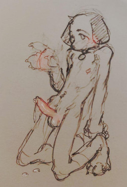 adolescent anthro balls bodily_fluids collar collar_only dripping erection floppy_ears genital_fluids genitals kneeling male male_anthro nipples nude open_mouth penis precum precum_drip simple_background solo wearing_collar young young_anthro young_male shinni canid canine canis domestic_dog mammal 2025