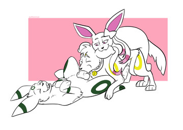 anal anal_penetration animal_genitalia animal_penis bite canine_genitalia canine_penis collar fellatio feral feral_on_feral feral_penetrated feral_penetrating feral_penetrating_feral genitals group group_sex knot male male/male on_ground oral penetration penile penis sex smile spread_legs spreading threesome trio antoszowa nintendo pokemon eeveelution generation_2_pokemon generation_6_pokemon pokemon_(species) sylveon umbreon