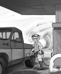 aircraft airplane anthro bedroom_eyes boots bottomwear butt butt_grab clothing crop_top dirty_hands female florida_flag footwear gas_pump gas_station hair hand_on_butt hat headgear headwear hose hotpants light_truck motor_vehicle narrowed_eyes pants pickup_truck plant raised_tail seductive shirt shoes shorts solo tail tongue tongue_out topwear tree truck_(vehicle) undershirt vehicle coalcat chevrolet chevrolet_silverado cornelia_(coalcat) domestic_cat felid feline felis mammal 2022 digital_drawing_(artwork) digital_media_(artwork) hi_res monochrome shaded