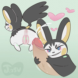 anus blue_eyes blush blush_lines bodily_fluids body_blush butt butt_grab ejaculation female foreskin genital_fluids genitals group hand_on_butt heart_eyes heart_symbol hearts_around_head interspecies looking_back lying male male/female multicolored_body on_front paws penis pokephilia simple_background sparkles stroking_penis trio vaginal_fluids vein vulva vulva_blush jasucharm nintendo pokemon emolga generation_5_pokemon human mammal pokemon_(species) 1:1 colored digital_drawing_(artwork) digital_media_(artwork) hi_res line_art sibling_(lore) twins_(lore)