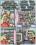 4_panel_comic aloha_shirt bodily_fluids clothing dialogue drawing_tablet eyewear floppy_ears group hat headgear headwear humor male open_mouth open_smile pattern_clothing pattern_shirt pattern_topwear shirt smile speech_bubble sunglasses sweat sweatdrop text topwear wide_eyed rawdawgcomics stahli_(rawdawgcomics) bird_dog canid canine canis domestic_cat domestic_dog felid feline felis golden_retriever hunting_dog lagomorph leporid mammal rabbit retriever 4:5 english_text