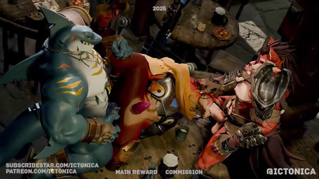 5_fingers abs alcohol anal anal_orgasm anal_penetration animal_genitalia animal_penis anthro anthro_on_anthro anthro_penetrated anthro_penetrating anthro_penetrating_anthro arm_scar armband armor balls barazoku beer beer_mug beverage biceps big_muscles big_penis biped black_sclera blue_body blue_penis blue_scales bodily_fluids bouncing_balls bouncing_penis breastplate brown_clothing brown_gloves brown_hair brown_handwear chair claws clothing cum cum_in_ass cum_in_mouth cum_inside cum_on_face cum_while_penetrated cumshot deltoids ear_piercing ear_ring ejaculation elbow_fin erection facial_scar fellatio fin fin_scar finger_claws fingerless_gloves fingers fur furniture genital_fluids genitals gloves green_eyes group group_sex hair hands-free handwear holding_leg humanoid_genitalia humanoid_hands humanoid_penis inside jewelry knot knotted_penis lying male male/male male_penetrated male_penetrating male_penetrating_male mostly_nude multicolored_body multicolored_fur multicolored_scales muscular muscular_anthro muscular_male necklace nipple_piercing nipple_ring nipples notched_fin on_side on_table oral orange_body orange_scales orange_serape orgasm pecs penetration penile penis piercing plate pull_out red_body red_eyes red_fur red_scales ring_piercing scales scar serape sex sharp_teeth simultaneous_orgasms snout snout_scar spaulder spiked_spaulder spitroast spread_legs spreading stone_floor table tail tan_body tan_scales tavern teeth text threesome toe_claws trio two_tone_body two_tone_fur two_tone_scales vambrace vein veiny_penis white_body white_fur white_scales wood wood_chair wood_furniture wood_table ictonica alvintanubis dylan_(alvintanubis) lee_(zark) canid canine canis fish mammal marine shark wolf 16:9 2025 3d_(artwork) 3d_animation animated dated digital_media_(artwork) high_framerate huge_filesize long_playtime no_sound url webm widescreen