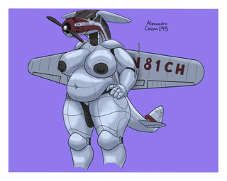 aircraft anthro barely_visible_genitalia barely_visible_vulva belly big_belly big_breasts breasts dark_nipples deep_navel female genitals green_eyes grumpy hand_on_hip looking_at_viewer machine multicolored_body navel nude nude_female overweight overweight_female red_body silver_body solo vehicle vulva panzerschreckleopard cessna_195 cessna_aircraft_company aeromorph living_aircraft living_machine living_vehicle 2026 5:4 absurd_res colored hi_res