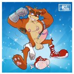 anthro armpit_hair balls big_penis body_hair border clothing erection flexing footwear foreskin genitals humanoid_genitalia humanoid_penis male navel nipples outie_navel penis retracted_foreskin shoes solo white_border markybuns activision crash_bandicoot_(series) crunch_bandicoot bandicoot mammal marsupial hi_res