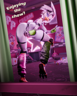 against_surface anthro anus ass_on_glass breasts butt clothed clothing clothing_aside dialogue female genitals gesture glass hand_gesture inside looking_at_viewer machine nipples on_glass on_one_leg panties panties_aside partially_clothed solo spreading standing tail text tongue tongue_out underwear underwear_aside v_sign vulva potatotime mayosplash_(modeler) five_nights_at_freddy's five_nights_at_freddy's:_security_breach scottgames steel_wool_studios glamrock_chica animatronic avian bird chicken galliform phasianid robot 2026 3d_(artwork) 4:5 absurd_res blender_(artwork) digital_media_(artwork) english_text hi_res watermark