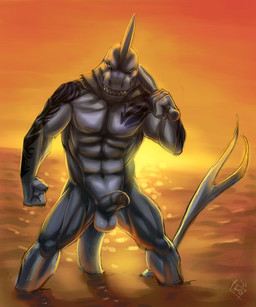 abs anthro athletic balls baseball_bat bat_(object) biceps biped blue_eyes detailed_background erection fangs fin foreskin front_view genitals gills glans grey_body grey_skin grin humanoid_genitalia humanoid_penis looking_at_viewer male muscular muscular_anthro nude outside partially_retracted_foreskin pecs penis pose sea seascape sharp_teeth sky smile solo standing summer sunset tattoo teeth thick_penis tribal water rrowdybeast chance_(stripes) aquatic fish shark 2011