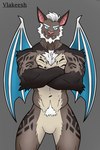 absurd_res anthro bat bioluminescence bioluminescent_eyes blue_eyes body_hair brown_body brown_fur chest_hair conditional_dnp felid final_fantasy final_fantasy_xiv fur fur_markings glowing hair hi_res hrothgar hybrid male mammal markings navel pawsta pubes solo square_enix vlakeesh_(pawsta) white_body white_fur white_hair wings