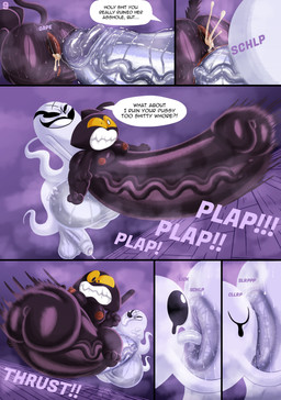 abdominal_bulge anal anthro anus areola big_anus big_breasts big_penis black_body black_ears black_eyes black_fur breasts clothing dialogue female fur genitals group huge_anus huge_penis humanoid_genitalia humanoid_penis hyper hyper_genitalia hyper_penis male nipples nude oral penetration penis penis_shaped_bulge profanity ridiculous_fit rimming sex text tongue trio vaginal vaginal_penetration vein veiny_penis white_body yellow_clothing yellow_sclera kiffy_(artist) google google_doodle magic_cat_academy momo_(google) domestic_cat felid feline felis ghost mammal spirit absurd_res comic english_text hi_res