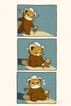 biped brown_body chibi clothing dot_eyes dot_nose eyes_closed feral hat headgear headwear kemono plushie simple_eyes sitting solo tired walking shi_nominmin ailurid mammal red_panda 2025 comic hi_res watermark