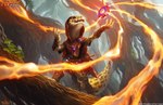 acorn ambiguous_gender anthro belly belt clothing copyright_symbol elemental_manipulation fire fire_manipulation food fruit leaf logo magic markings nut_(fruit) plant potion red_clothing red_magic robe roots solo spots spotted_body symbol tail tree white_belly yellow_body yellow_tail brian_valeza hasbro magic:_the_gathering wizards_of_the_coast eublepharid gecko leopard_gecko lizard reptile scalie 2023 hi_res official_art signature