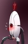 bedroom_eyes blush blush_lines bodily_fluids female genitals heart_symbol looking_at_viewer machine motion_lines narrowed_eyes not_furry pussy red_eyes seductive shaking solo sweat sweatdrop turret dibujito portal_(series) valve robot turret_(portal) hi_res