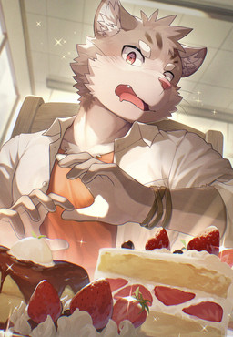 5_fingers anthro cake chair clothed clothing cute_fangs dessert fangs fingers food fruit fur furniture inside male on_chair open_clothing open_shirt open_topwear plant red_eyes shirt sitting sitting_on_chair solo strawberry tan_body tan_fur teeth topwear tuft ponzu_tas lifewonders tokyo_afterschool_summoners sitri_(tas) domestic_cat felid feline felis mammal 2025 hi_res