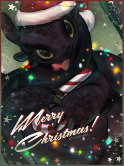4_claws ambiguous_gender black_body black_scales border candy candy_cane christmas_clothing christmas_decorations christmas_headwear christmas_lights claws clothing dessert feral food green_background green_eyes hat head_tilt headgear headwear holidays membrane_(anatomy) membranous_wings pink_tongue red_border santa_hat scales simple_background solo text tongue tongue_out wings rivashell christmas dreamworks european_mythology how_to_train_your_dragon mythology toothless dragon fury_(httyd) mythological_creature mythological_scalie night_fury scalie western_dragon hi_res shaded soft_shading