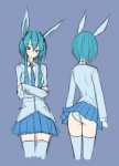 alternate_species animal_humanoid bottomwear breasts clothing cosplay dress_shirt eeveelution emukon female generation_4_pokemon glaceon hair humanoid humanoidized legwear mammal necktie nintendo panties panty_shot pokemon pokemon_(species) pokemorph shirt skirt solo thigh_highs topwear underwear