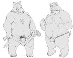 anthro belly blush bulge clothing duo genitals humanoid_genitalia humanoid_hands humanoid_penis kemono male male/male moobs navel nipples overweight overweight_male penis pubes simple_background underwear moujya bear canid canine canis mammal wolf 2021 5:4 hi_res monochrome