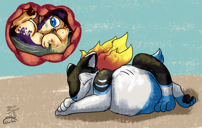 abdominal_bulge blue_eyes bodily_fluids countershading drooling feral feral_pred feral_prey internal male male_pred male_prey markings mottled mottled_body organs paws purple_body quadruped red_markings saliva stomach stomach_acid tan_body vore gyrotech silent_e nintendo pokemon blitz_(gyro) fan_character generation_2_pokemon pokemon_(species) quilava typhlosion