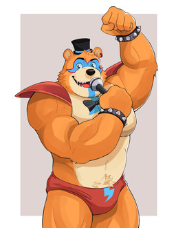 5_fingers anthro biped bracelet electronics fingers holding_microphone holding_object humanoid_hands jewelry makeup male microphone muscular muscular_anthro muscular_male solo spiked_bracelet spikes naikuma five_nights_at_freddy's five_nights_at_freddy's:_security_breach scottgames steel_wool_studios glamrock_freddy bear mammal 2022 absurd_res colored hi_res