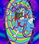 abstract_background anthro belt belt_buckle blue_body blue_fur blue_hair book bottomwear brooch buckle byron_(nikolinni) claws clothed clothing dipstick_ears ear_markings fingers footwear fox_tail fur gloves glowing glowing_eyes hair handwear long_hair long_tail male multicolored_ears muscular muscular_arms muscular_legs navel nipples nude occult occult_symbol pawpads pentagram psychedelic psychedelic_background pubes purple_ear_tips purple_hair_tips ring shoes solo symbol tail tentacle_around_neck tentacle_around_waist tentacles tentacles_around_arms tentacles_around_legs tentacles_on_male tuft white_body white_fur yellow_eyes nikolinni canid canine fox mammal absurd_res digital_media_(artwork) hi_res