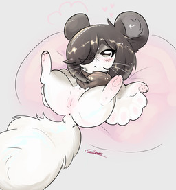 anus belly blush breasts brown_hair butt chibi critter feet female feral fluffy fluffy_tail fur genitals hair hindpaw legs_up loli lying navel neck_tuft on_back pawpads paws pillow pink_vulva small_breasts solo tail tan_body tan_fur tuft vulva wings young young_feral gorebunny momochan_(gorebunny) flying_squirrel mammal rodent sciurid absurd_res hi_res