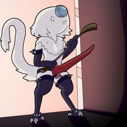 clothing dildo dominant dominant_female dominatrix female fluffy gloves handwear legwear light riding_crop sex_toy size_difference smaller_female solo spikes strapon tail whip white_body shizameakanzatsu fraid 1:1 absurd_res full-length_portrait hi_res portrait