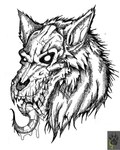 ambiguous_gender bodily_fluids bone drooling fangs saliva sharp_teeth skull solo teeth tongue wolfdawg mythology canid canid_demon canine canis demon hellhound mammal mythological_canine mythological_creature wolf 2017 4:5 headshot_portrait hi_res monochrome portrait sketch