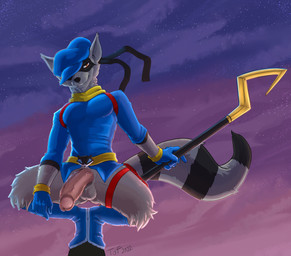 anthro balls bedroom_eyes boots bottomless bottomless_anthro bottomless_male clothed clothing footwear fur genitals glans half-closed_eyes half-erect hat headgear headwear holding_object humanoid_genitalia humanoid_penis looking_at_viewer male mask narrowed_eyes outside penis seductive shoes sky smile solo spread_legs spreading star starry_sky tail teeth topwear vein veiny_penis theoraclefolf sly_cooper_(series) sony_corporation sony_interactive_entertainment sucker_punch_productions sly_cooper mammal procyonid raccoon 2022 absurd_res digital_media_(artwork) hi_res